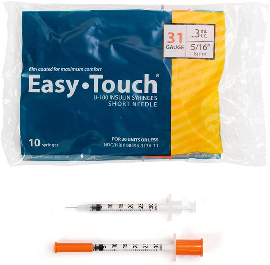 EasyTouch U-100-31G 0.3cc/mL, 5/16" 8mm (Box of 100) ( FREE SHIPPING)