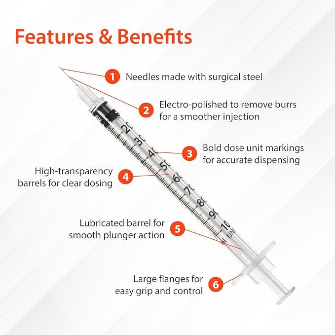 Easy Touch U-100 Insulin Syringe with Needle, 30G 1cc 1/2-Inch (12.7mm), Box of 100 ( FREE SHIPPING )