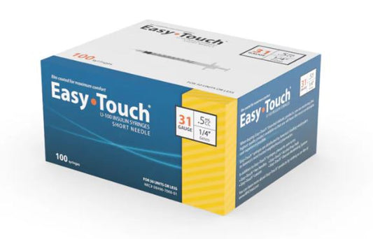 EasyTouch U-100 Insulin Syringe with Needle, 31G 0.5cc 1/4-Inch (6mm), Box of 100 ( FREE SHIPPING)