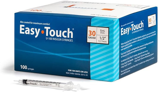 Easy Touch U-100 Insulin Syringe with Needle, 30G 1cc 1/2-Inch (12.7mm), Box of 100 ( FREE SHIPPING )