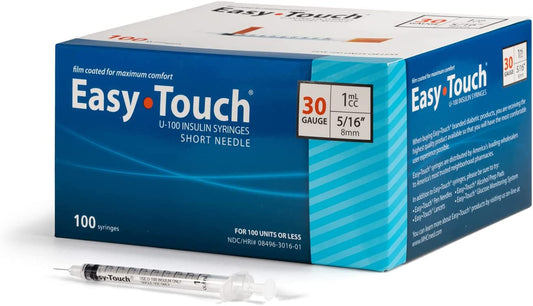 EASYTOUCH U-100 INSULIN SYRINGES, 30G, 1CC, 5/16″ (8MM), ( FREE SHIPPING)