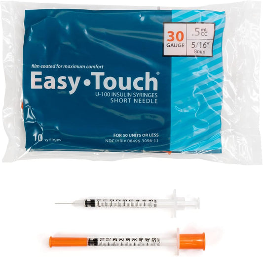 Easy Touch U-100 Insulin Syringe with Needle, 30G .5cc 5/16-Inch (8mm), Box of 100 ( FREE SHIPPING )