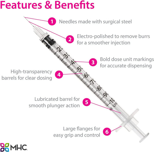 EasyTouch U-100 Insulin Syringe with Needle, 31G 0.5cc 1/4-Inch (6mm), Box of 100 ( FREE SHIPPING)