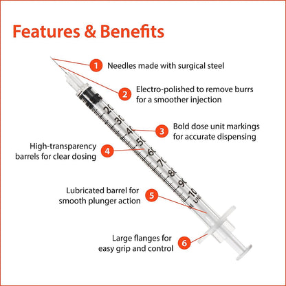 EASYTOUCH U-100 INSULIN SYRINGES, 30G, 1CC, 5/16″ (8MM), ( FREE SHIPPING)