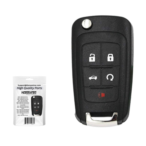 Nasstrac Remote Flip Key Fob 2010-2020 GM 5 Button, Replacement for Impala, Malibu, Cruze, Equinox, and Other Vehicles