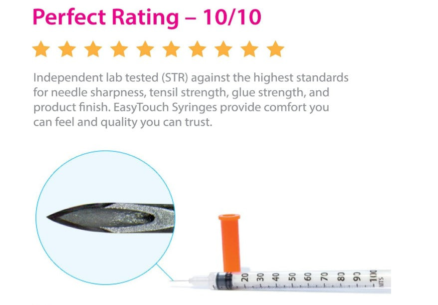 Easy Touch U-100, 31G, 5/16” 8mm, .5cc (1) bag of 10 ( FREE SHIPPING)