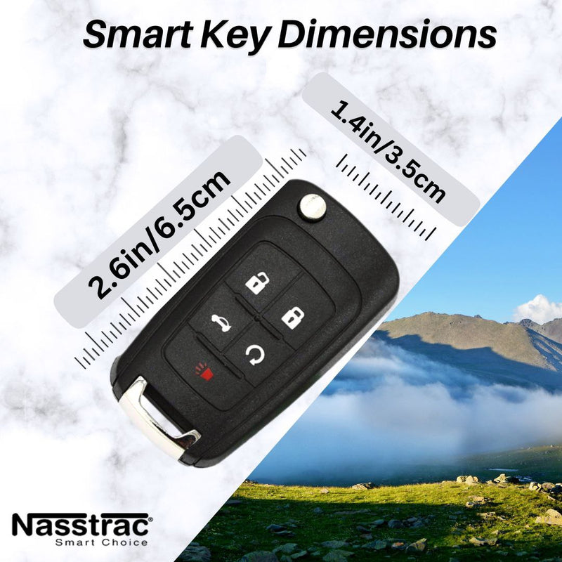 Nasstrac Remote Flip Key Fob 2010-2020 GM 5 Button, Replacement for Impala, Malibu, Cruze, Equinox, and Other Vehicles