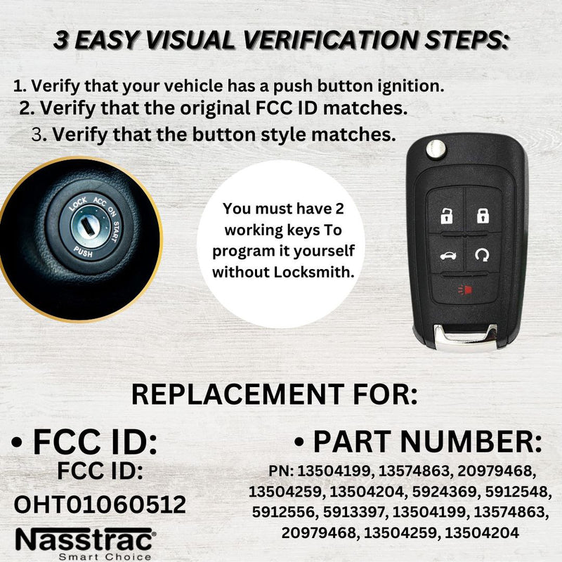 Nasstrac Remote Flip Key Fob 2010-2020 GM 5 Button, Replacement for Impala, Malibu, Cruze, Equinox, and Other Vehicles